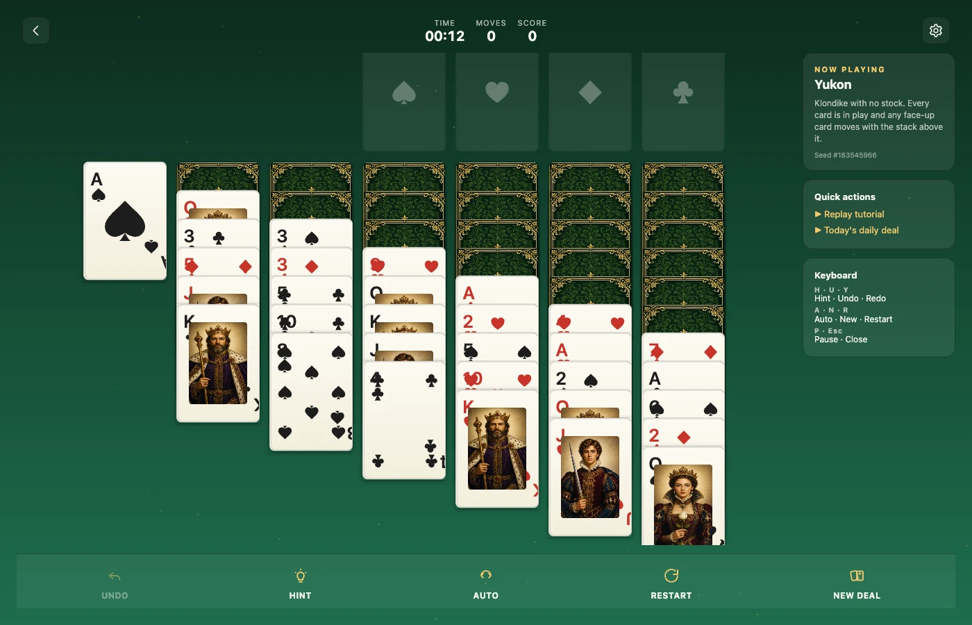 Yukon board mid-play, rendered in the Cozy Illustrated — warm wood deck.